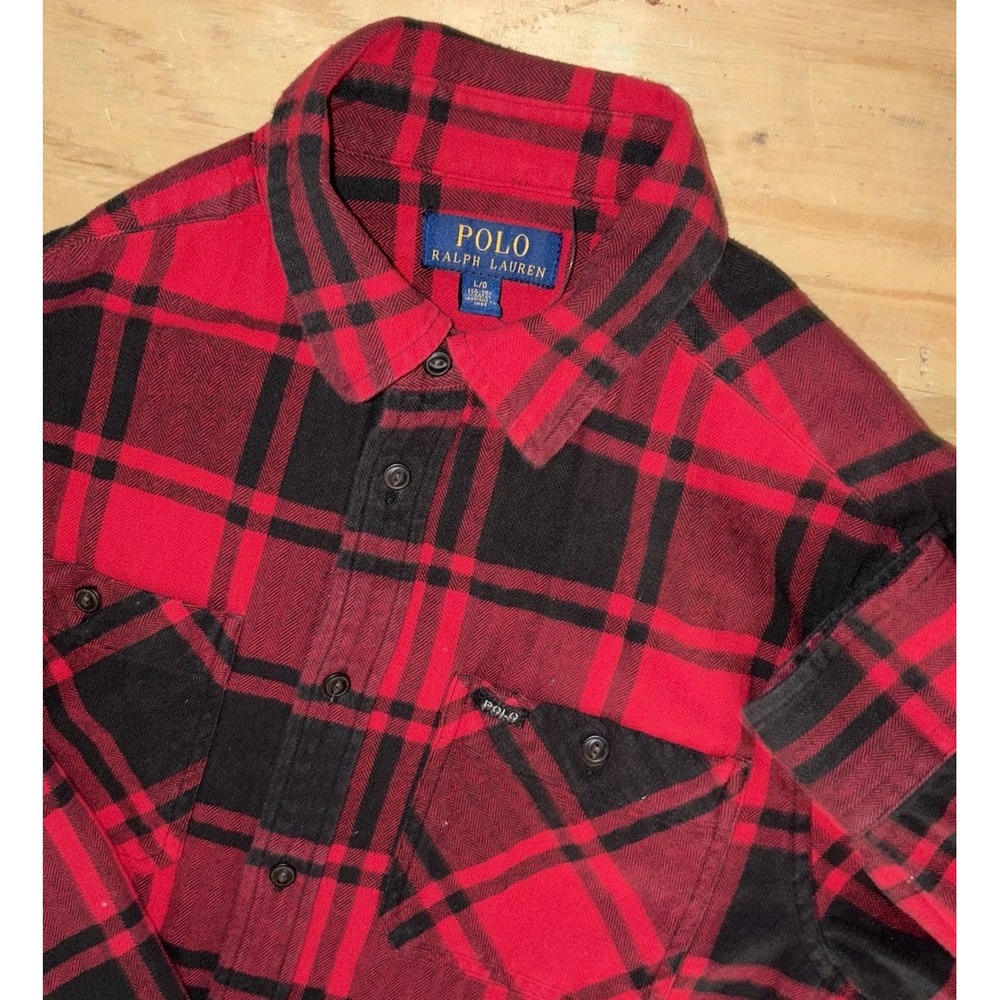 Polo Ralph Lauren Buffalo Plaid Workshirt Flannel 14-16 Large Double Pocket Logo